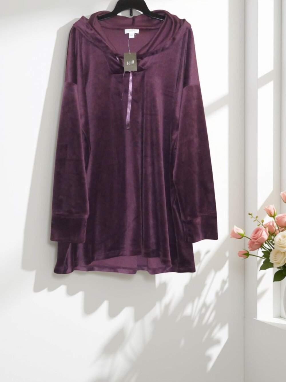 NEW Pure Jill ~ J Jill (Large) Plum Velour Hoodie Top